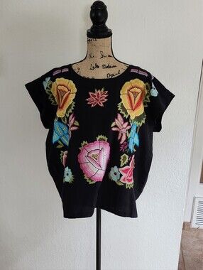 NWT Vintage Collection Black 100% Cotton Embroidered Top Sz XL
